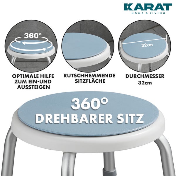 FLOORDIREKT Duschhocker Peter - 360 Grad drehbar - Höhenverstellbar - mit Anti-Rutsch-Gummifüßen - Bis 150kg belastbar