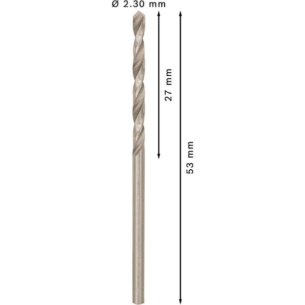 Metallbohrer mit einer Länge von 53 Millimeter und einem Durchmesser von 2,3 Millimeter