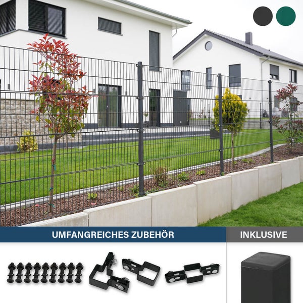 Doppelstabmattenzaun MORATA Höhe: 80 cm / Länge: 20 m 1x Eckpfosten I Gartenzaun, Mattenzaun