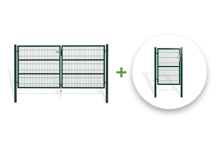 RAZO Gartentür  Mesh-Schwingtorpaket Breite 306  x Höhe 146 cm + 1 m GRÜNES Tor, inkl. Griff, Schloss und Schlüssel I Gartenpforte Einfahrtstor Hoftür