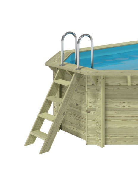 Holzpool mit Leiter und Metalleinstiegshilfe