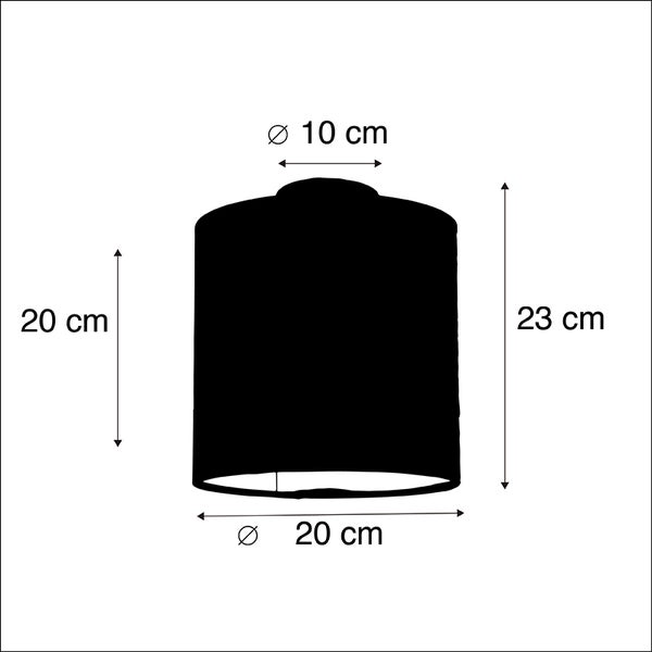 Technische Zeichnung eines Lampenschirms mit Maßen: oberer Durchmesser 10 Zentimeter, unterer Durchmesser 20 Zentimeter, Höhe 20 und 23 Zentimeter.
