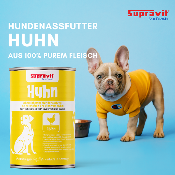 Supravit Hundenassfutter Huhn mit einem Hund