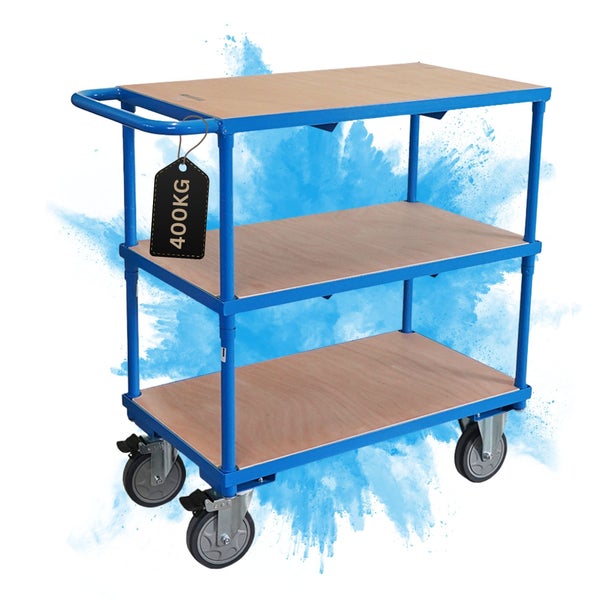 Etagenwagen mit drei Holzböden und einer Traglast von 400 Kilogramm