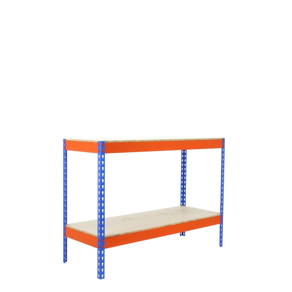 PROREGAL Schwerlastregal Wood Beast Two HxBxT 90 x 150 x 60 cm 2 Ebenen Fachlast 600 kg Blau-Orange