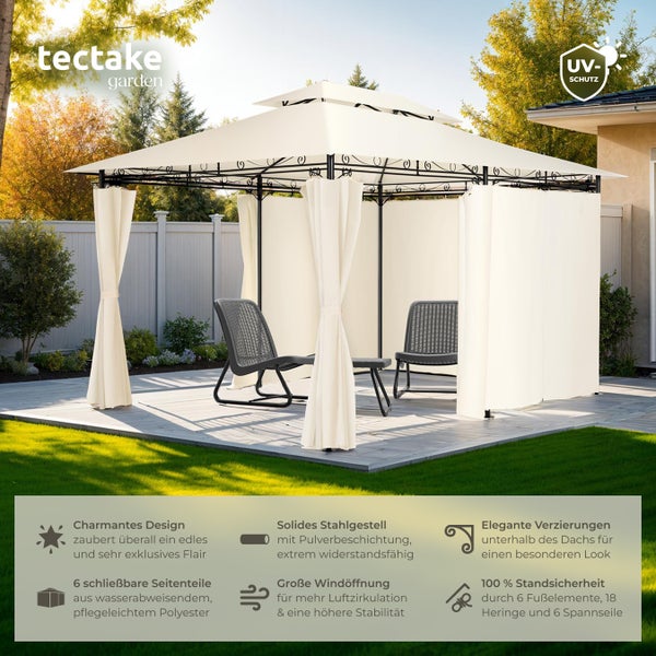 Gartenpavillon tectake Emine inklusive Spannseilen und Heringen 4 x 3 m creme