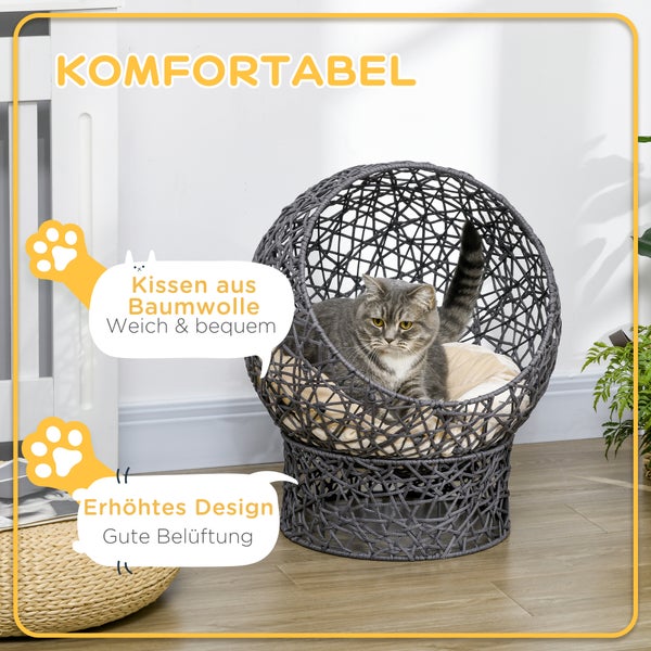 PawHut Rattan Katzenkorb, 50 x 50 x 60 cm, Stahldraht, Violett+Cremeweiß