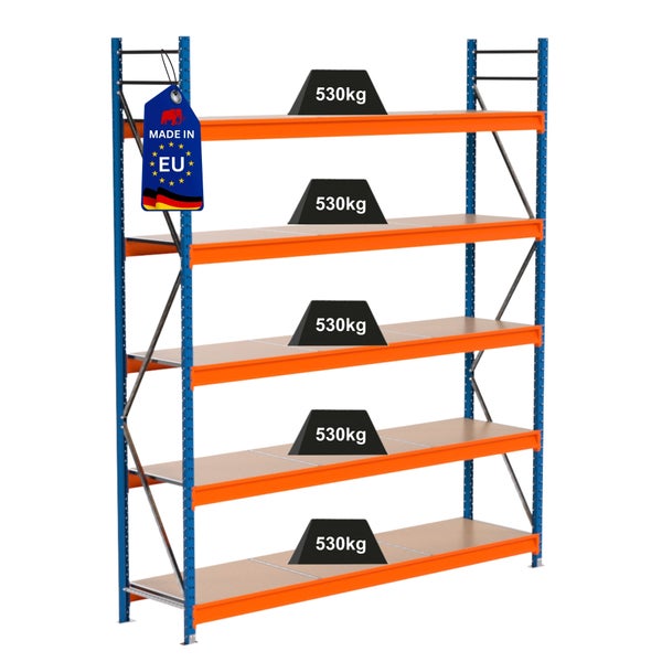 Regal mit fünf Ebenen und einer Traglast von 530 Kilogramm pro Ebene