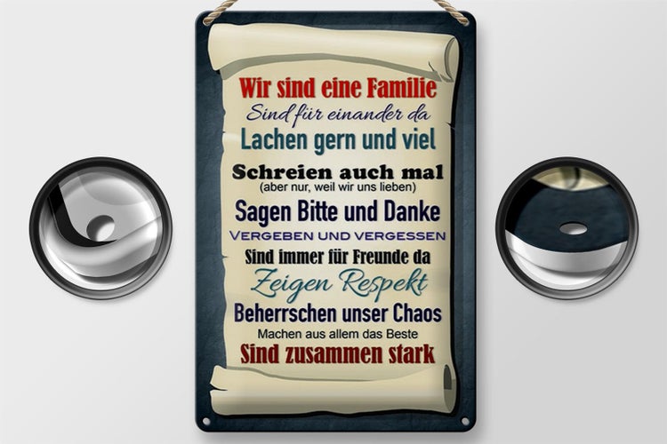 Blechschild Spruch 20x30cm wir sind eine Familie zusammen