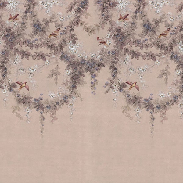 Tapete mit Vogel-, Blätter- und Blumenmuster