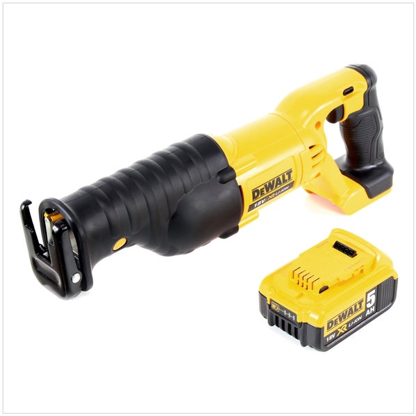 DeWALT Akku-Säbelsäge 18 Volt mit einem 5,0 Amperestunden Lithium-Ionen Akku.