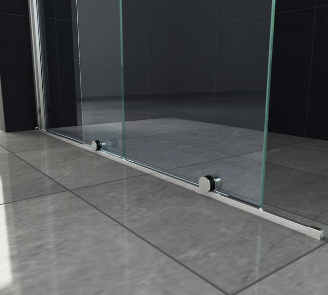 Detailansicht einer Duschkabine mit Schiebetür und Rollenführung