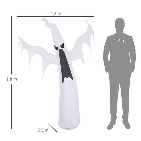 HOMCOM Halloween Dekoration, LED Beleuchtet, L130 x B30 x H180 cm, Polyestergewebe, Weiß