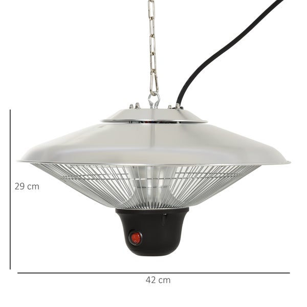Outsunny Deckenheizstrahler, Heizstrahler mit 3 Heizstufen, 1500W, mit LED inkl. Fernbedienung, Φ42 x H29cm, Alu, Silber