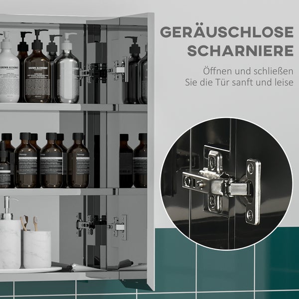 kleankin, Spiegelschrank, Badezimmerschrank, 54L x 13B x 60H cm, Edelstahl, Glas, Silber