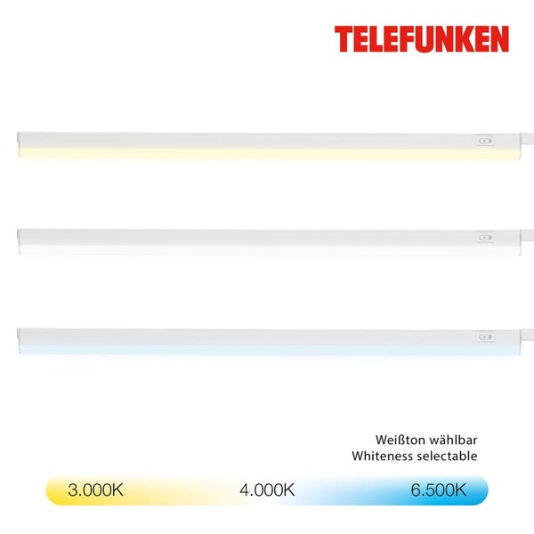 Telefunken LED Unterbauleuchte mit einstellbarer Farbtemperatur von 3000 Kelvin bis 6500 Kelvin.