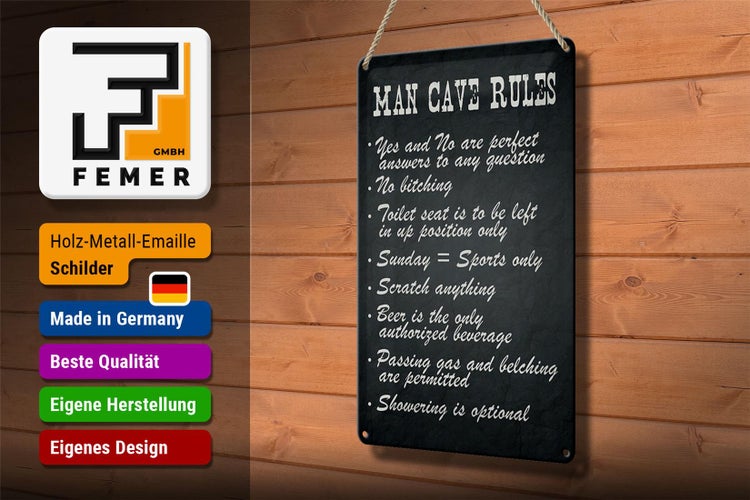 Blechschild Spruch 20x30cm man cave rules Männer Regeln