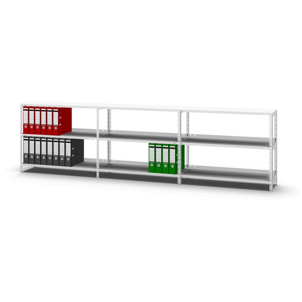 PROREGAL Aktenregal Schraubsystem Grundregal HxBxT 80 x 100 x 30 cm 3 Ebenen Fachlast 60 kg Mit Deckboden Einseitig Nutzbar Lichtgrau