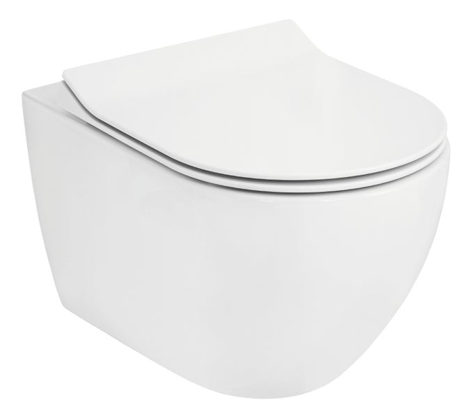 aquaSu® Wand WC Spülrandlos 2.0, innovative Swirl Spültechnik, Spritzfrei & leise, Umweltfreundlich, Wasserzulauf seitlich, WC-Set Tondo, WC-Sitz mit Absenkautomatik, Duroplast Weiß, 049979
