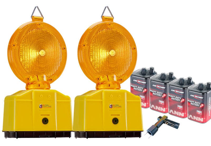 Baustellenleuchten Set UVWARN Warnleuchten gelb mit Batterien (Standard oder High Power) / Set A mit 9 Ah / 2 Lampen