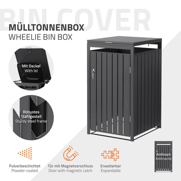 Mülltonnenbox aus Stahl mit Deckel und Magnetverschluss für eine Mülltonne