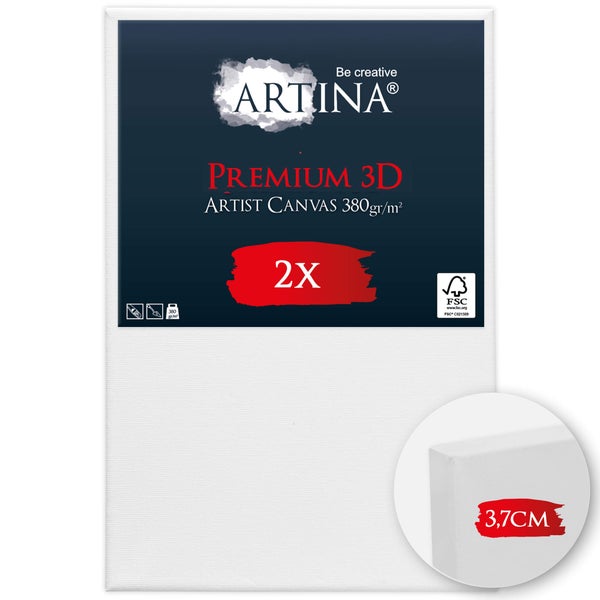 Artina Premium 3D Künstlerleinwand, 380 Gramm pro Quadratmeter, 2 Stück, Keilrahmen mit 3,7 Zentimeter Stärke