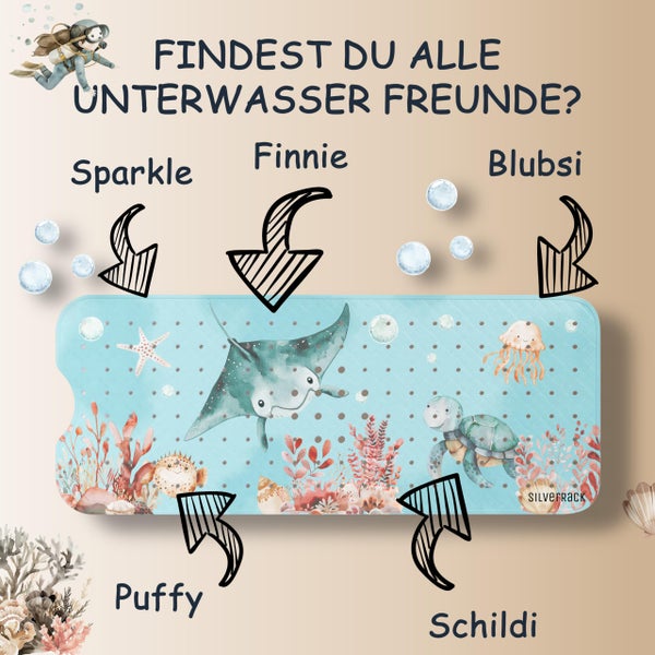 SilverRack Badewannenmatte Kinder rutschfest [100x40cm] - Antirutschmatte Badewanne BPA frei - Badematte Kinder - für Baby & Kinder - Antirutsch Matte - Bath Mat - Rochen Unterwasserwelt Grün