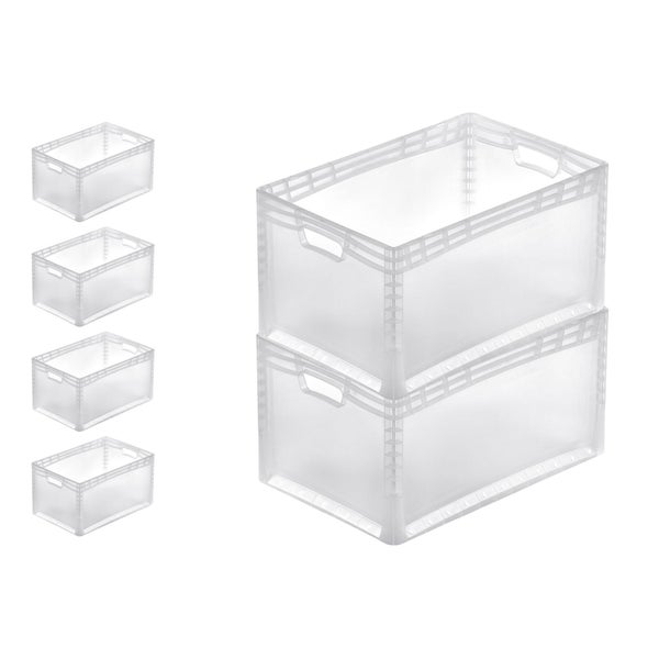 PROREGAL SuperSparSet 6x Transparenter Eurobehälter LightLine mit Offenem Griff und Auflagedeckel  HxBxT 32 x 40 x 60 cm 66 Liter Eurobox