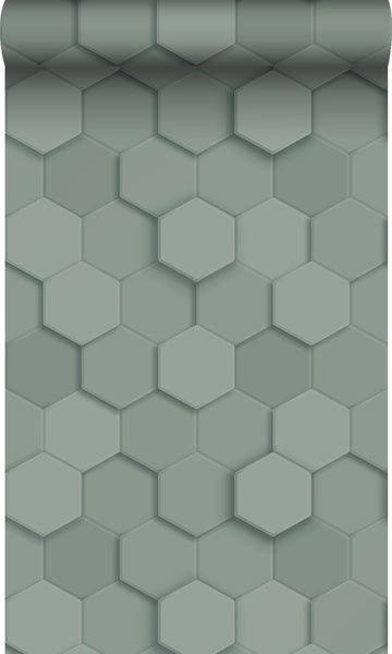 Origin Wallcoverings Tapete 3D Wabenmuster Graugrün - 53 cm x 10.05 m - 347851