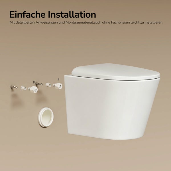 Wand-Toilette mit Montagematerial zur einfachen Installation inklusive detaillierter Anleitung.