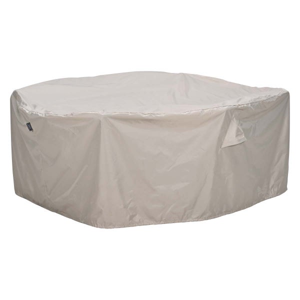 Schutzhülle für Gartenmöbel-Set, rund, aus witterungsbeständigem Material mit Belüftungsöffnung.
