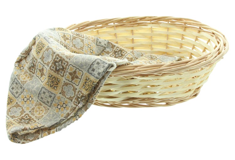 FRANK FLECHTWAREN | Füllkorb Mosaik, oval, HOLZSPAN, WEIDE, BAUMWOLLE, POLYESTER, 30 x 24 x 9 cm
