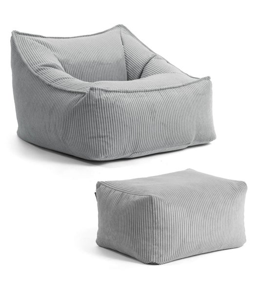 mokebo Sitzsack Sessel mit Hocker aus Cord 'Der Lümmel', XXL Sitzsack, Cord Sessel oder Sitz Sessel in Grau