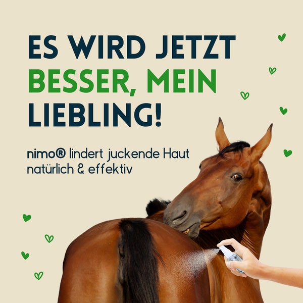 nimo® Pferde Hautpflegespray • mit Aloe Vera und Panthenol gegen Juckreiz und gereizte Haut