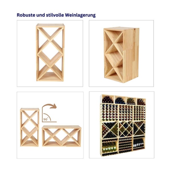 PROREGAL Modulares Weinregal Vincellar Mod HxBxT 30 x 60 x 30 cm Rauten Modul Für 14 Flaschen Massives Kiefernholz Braun Geölt