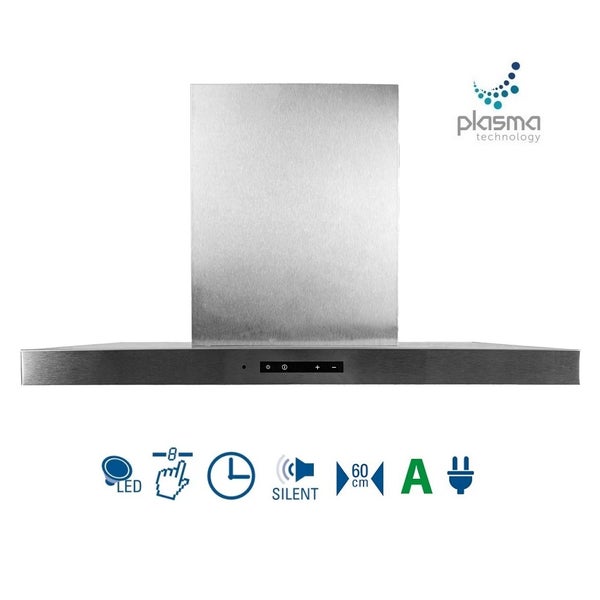 Dunstabzugshaube aus Edelstahl mit LED-Beleuchtung, Touch-Bedienung, Timerfunktion, geräuscharm, 60 cm Breite und Energieeffizienzklasse A