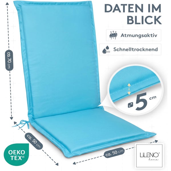 Hochlehner-Auflage, circa 70 mal 50 Zentimeter, Stärke 5 Zentimeter. Atmungsaktiv, schnelltrocknend, Oeko-Tex zertifiziert.