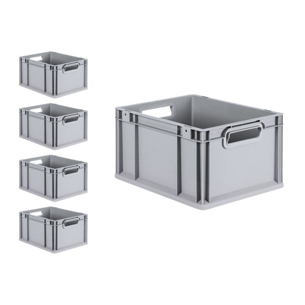 PROREGAL SuperSparSet 5x Eurobox NextGen Grip mit Scharnierdeckel und Grünen Schiebeschnappverschlüssen HxBxT 22 x 30 x 40 cm 20 Liter Griffe