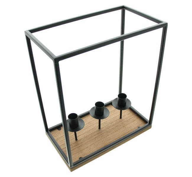FRANK FLECHTWAREN | Kerzenhalter Square, METALL, HOLZ, 25 x 14 x 30 cm