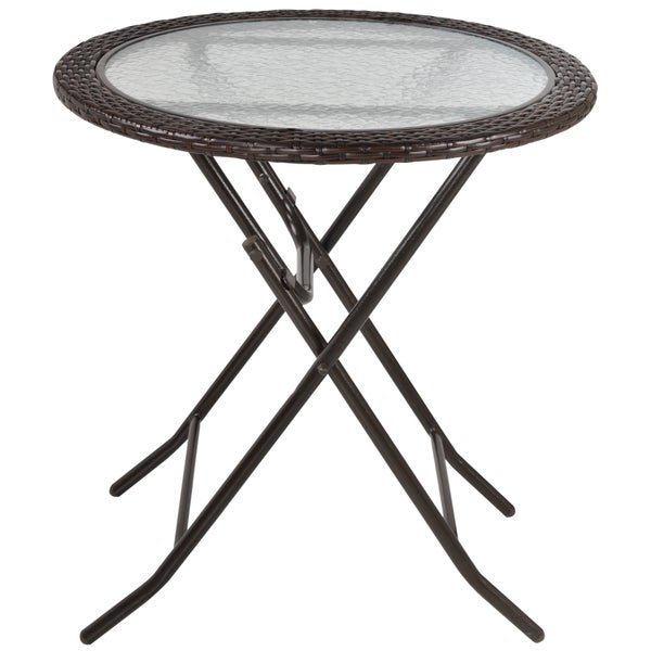 Outsunny Gartentisch, Runder Klapptisch, Ø68 cm Campingtisch, Beistelltisch, Garten-Esstisch mit Rattandekor, für Balkon, Terrasse, Stahl, Braun