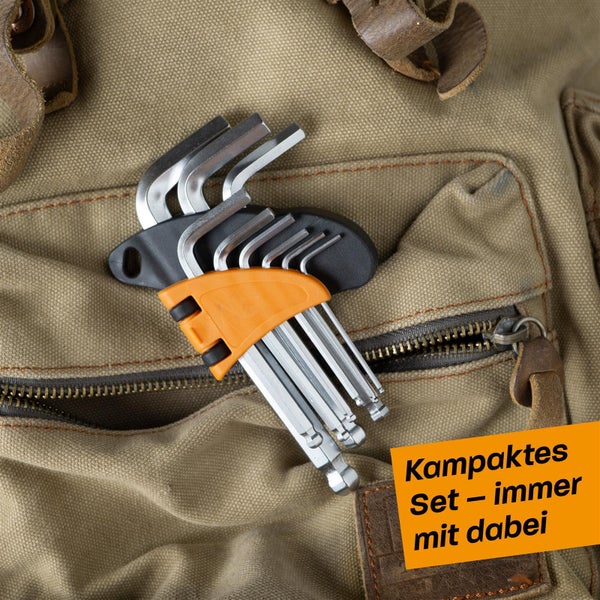 Hinrichs Sechskantschlüssel Set 9 teilig mit Kugelkopf und Universalmesser