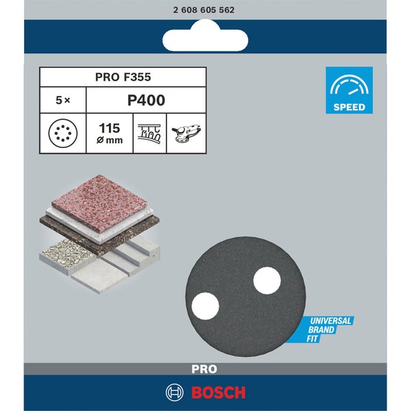 Bosch Schleifscheibe, Körnung P400, Durchmesser 115 mm, 5 Stück