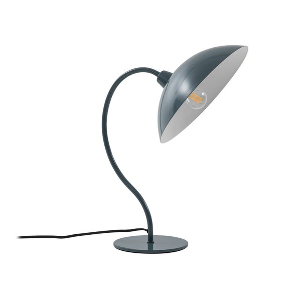 Graue Schreibtischlampe mit geschwungenem Arm und Lampenschirm