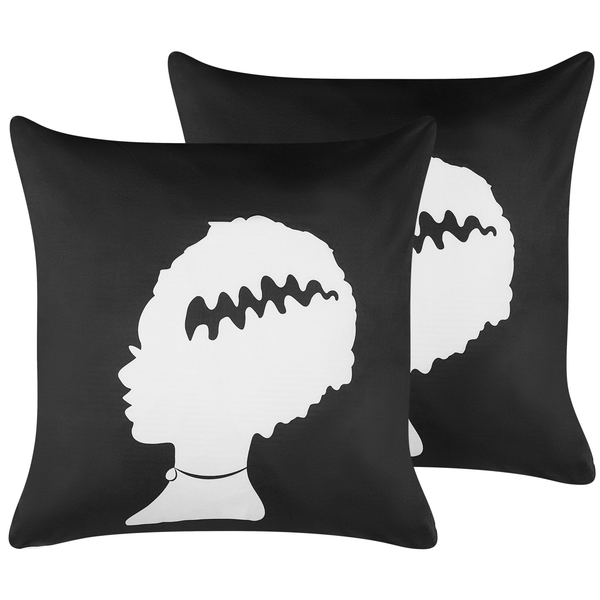 Dekokissen 2er Set MANDEVILLA Samtstoff 45 x 45 cm Schwarz Abstraktes Muster