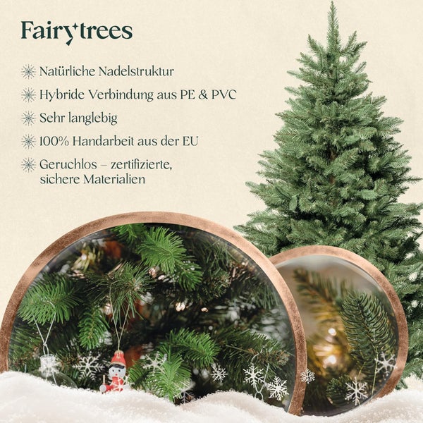 FairyTrees kuenstlicher Weihnachtsbaum mit natuerlicher Nadelstruktur aus Polyethylen und Polyvinylchlorid in Handarbeit aus der Europaeischen Union.