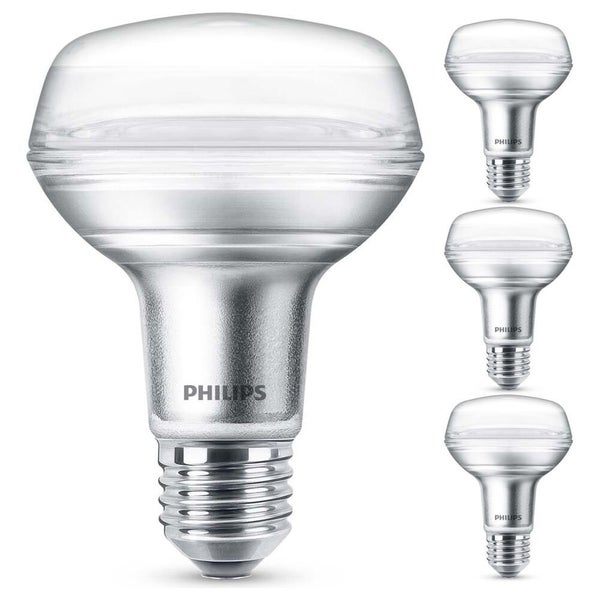 Philips LED Lampe ersetzt 100W, E27 Reflektor R80, warmweiß, 670 Lumen, nicht dimmbar, 4er Pack
