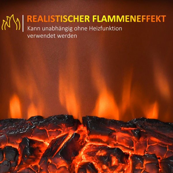 Elektrokamin mit realistischem Flammeneffekt und unabhängig zuschaltbarer Heizfunktion.