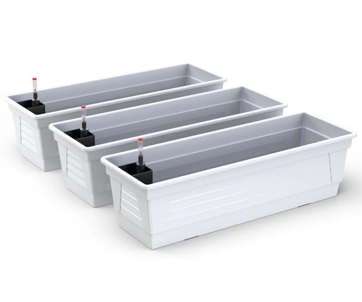 Blumenkasten Milano 3er Set 80 cm lang Farbe Weiß mit Wasserspeicher und Wasserstandsanzeige Pflanzkasten für Garten und Balkon witterungsbeständig für Innen und Außen