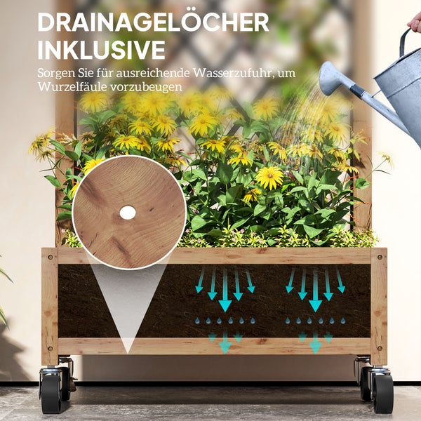 Outsunny 2er Set Hochbeet Pflanzkasten mit Rolle, Rankgitter, Spalier Pflanzkübel Blumenkasten Holz, Gartenspalier 52x25x97cm für Garten Balkon Terrasse, Blumenkübel für Kletterpflanzen Korbpflanzen
