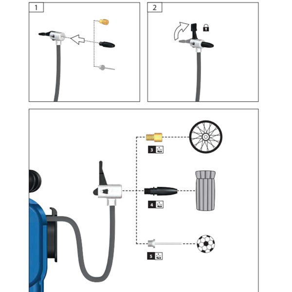 Anleitung zur Montage und Verwendung von Luftpumpen-Adaptern für Fahrradventile, Luftmatratzen und Bälle.